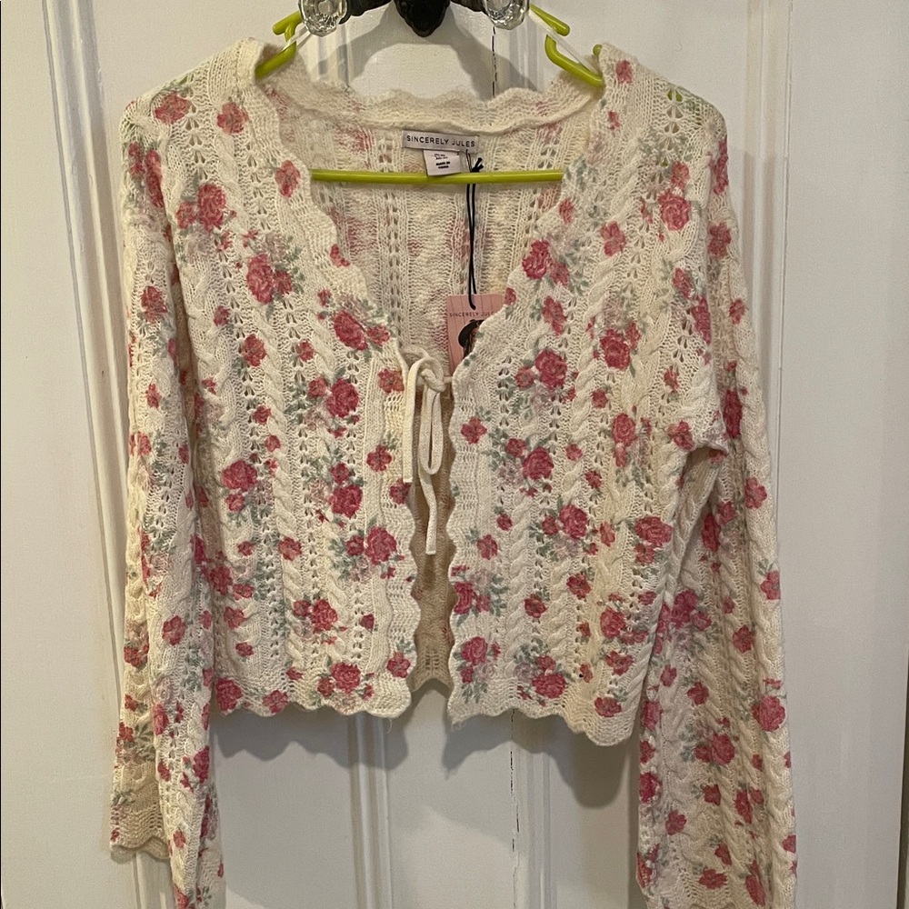 Sincerely Jules Pink and Cream Floral Lace Cardigan